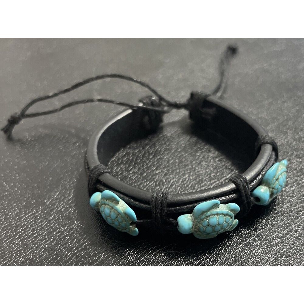 Leatherette Blue Howlite Stone‎ Turtle Adjustable Bracelet